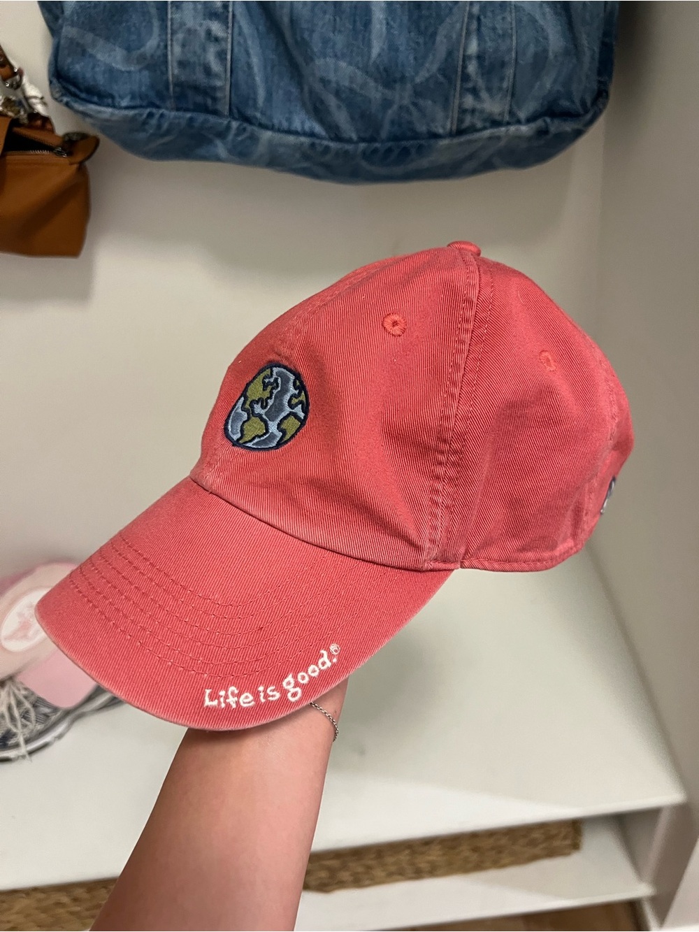 Life Is Good Coral Baseball Hat with Earth Patch